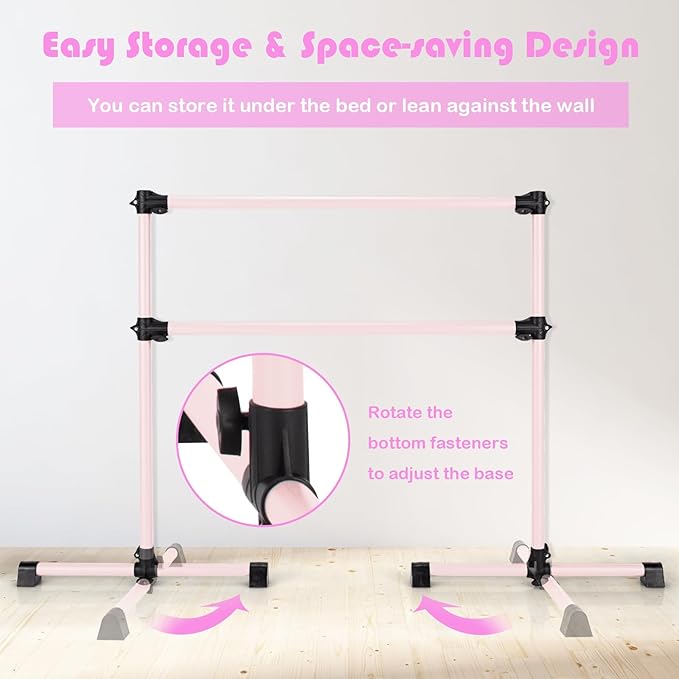 Costzon Portable Ballet Barre, 4FT Adjustable Double Freestanding Ballet Bar w/Anti-Skid Pad, Stable Base, Heavy-Duty Dancing Stretching Bar for Home, Fitness, Ballet