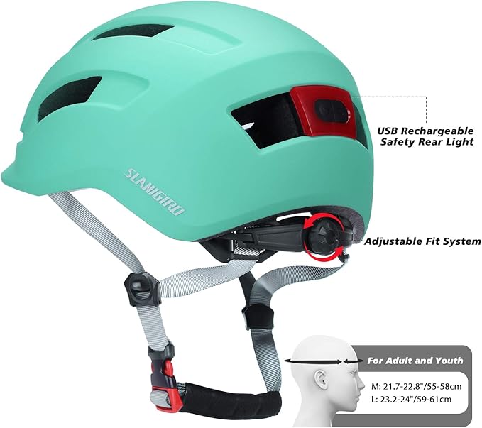 Adult Urban Bike Helmet - Adjustable Fit System & Integrated Taillight for Men Women