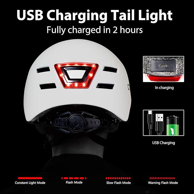 Bike Helmets for Adults - Front and Rear LED Lights Adjustable Bicycle Helmet for Adults Men Women Scooter Helmet for Commuting, Road Biking, Skating, Scooter