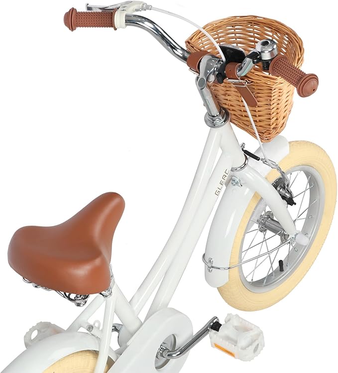 Glerc Little Molly 12-20 Inch Kids Retro Cruiser Bike for 2-13 Year Old with Wicker Basket & Training Wheels/Kickstand, Multiple Colors
