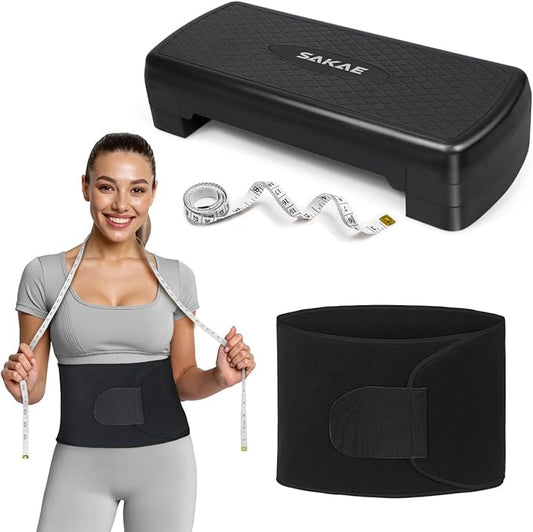 Adjustable Height Aerobic Stepper Set, Multiple Bundle Options with Dumbbells, Kettlebell, Waist Trimmer, Ankle Weights or Weighted Vest, Workout Exercise Step Platform w/Level Risers, 4 Colors