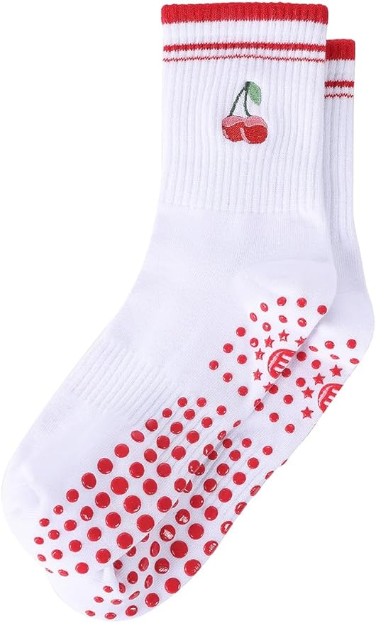 EUDOLAH Cute Yoga Socks for Women Pilates Barre Breathable Non-Slip Crew Grip Sock With Stripes Anti-friction Athletic Socks