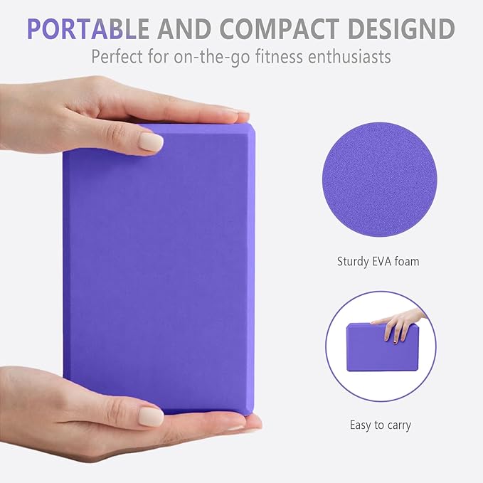 2 Pack 9‘’x6‘’x4‘’ Yoga Blocks with Stretch, Durable Yoga Foam Blocks, High Density & Non Slip Surface for Yoga, Pilates, Stretching, Dance, Ballet, Gymnastics,Fitness for Stability & Balance