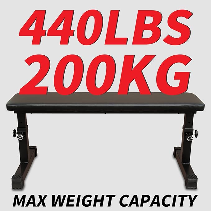 Flat Weight Bench for Weight Training, Easy Assembly Height Adjustable Workout Bench for Weight Training, Home Fitness Strength Training Bench (440lbs)