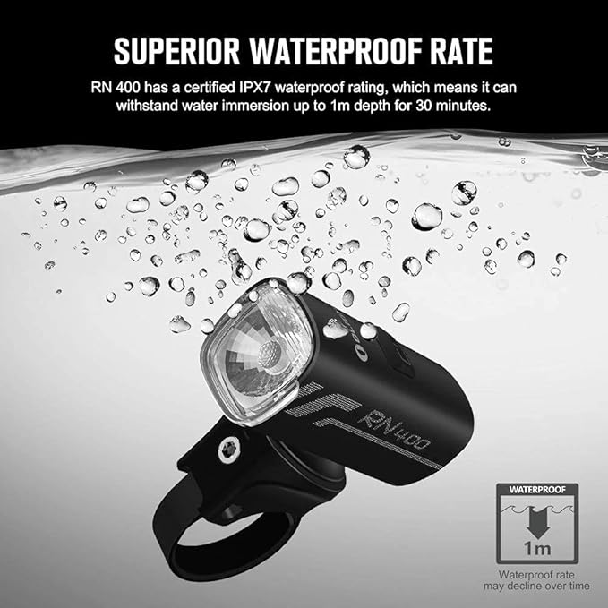 OLIGHT RN 400 LED Bike Lights, 400 Lumens USB Type-C Rechargeable Front Light, IPX7 Waterproof Bicycle Headlight for Road Urban Cyclists Black
