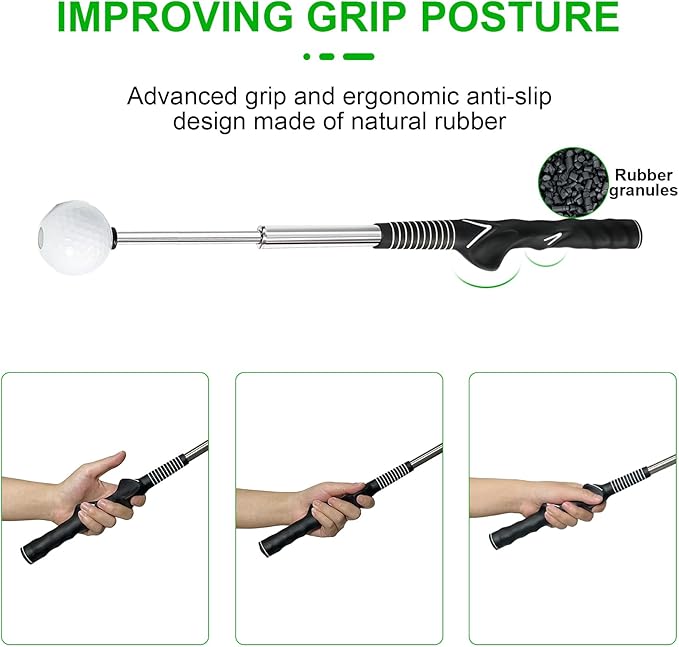 Retractable Golf Swing Training Aid, Click Stick Golf Swing Trainer, Non-Slip Golf Grip, Golf Alignment Sticks & Arm Band, Indoor Outdoor Golf Practice Accessories for Golfers