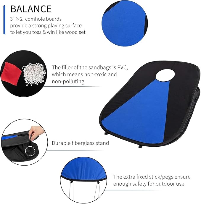 Portable PVC Framed Cornhole Game Set with 2 Collapsible Cornhole Boards, 8 Bean Bags and Carrying Case, Waterproof Mini Cornhole Set, Outdoor Indoor Yard Toss Games Rainbow Design (3 x 2-feet)
