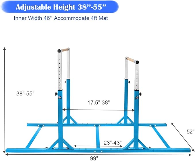 Costzon Double Horizontal Bars, Junior Gymnastic Training Parallel Bars w/11-Level 38-55" Adjustable Heights, 264lbs Capacity, Ideal for Indoors, Outdoor, Home Practice