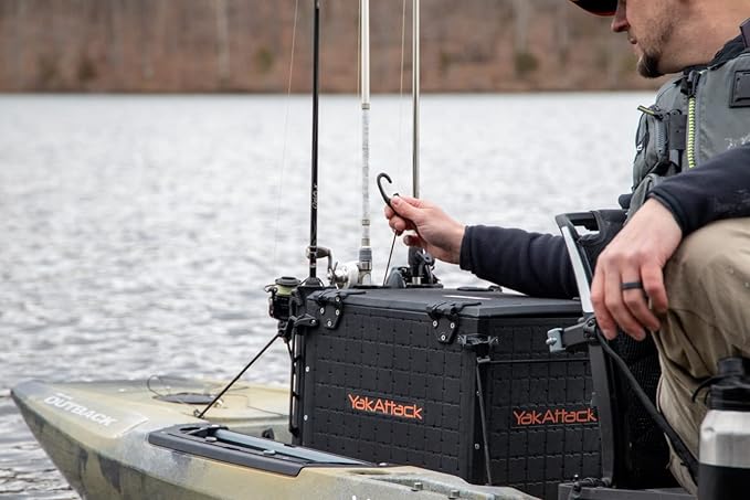 YakAttack BlackPak Pro 13" x 16" Kayak Fishing Crate with 4 Rod Holders - Black | Tackle Storage Box & Gear Organizer for Kayaks | Lightweight, Durable & Customizable Marine Accessory | Made in USA