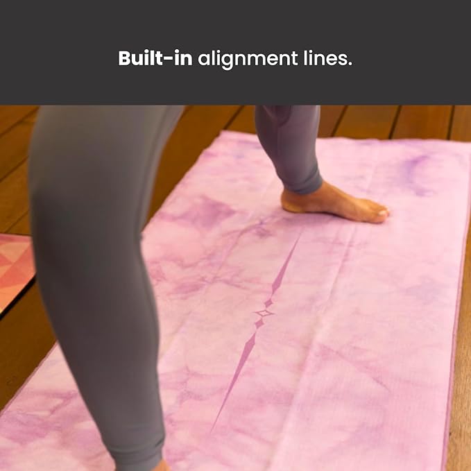 Yoga Drip Yoga Towel - Non Slip Hot Yoga Mat Towel With Corner Pockets, No-Skid Grip, and Built-in Alignment Lines | Soft, Moisture Wicking, and Sweat Absorbent | No Bunching, Stays in Place 72" x 25"