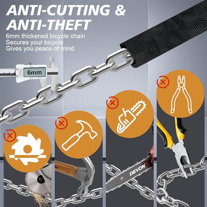 Bike Lock, 2.62/3.28/4ft Long Heavy Duty Anti Theft Bike Chain Lock, 5 Digit Combination High Security Resettable Keyless Bicycle Locks for Bike, Motorcycle, Scooter, Gate, 6mm Thick, Black
