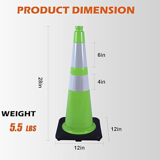 8 Pack 28" Green Traffic Safety Cones with Reflective Collars – High-Visibility PVC Cones with Weighted Black Base for Construction Sites, Parking Lots & Crowd Control(28 inch-8Pack)