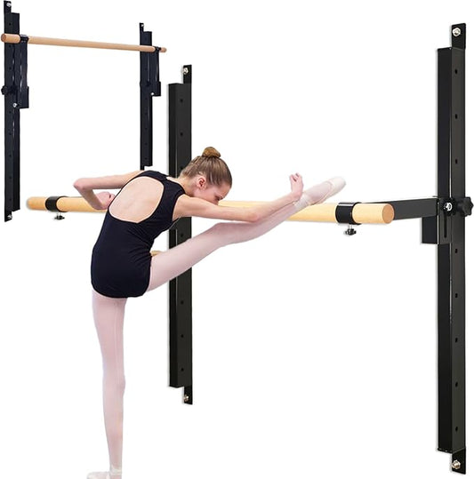 Wall Mounted Ballet Barre Adjustable Ballet Bar Foldable Dance Bar-Fully Adjustable -Solid Beech Wood Bar,Ballet workout Fitness Equipment Pull Up Stretch Never move