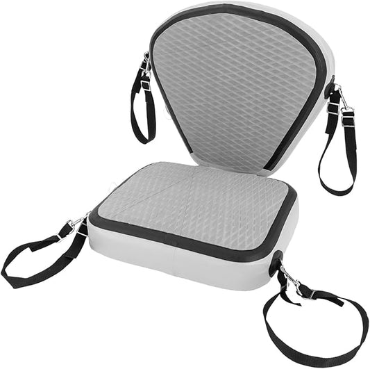 Inflatable Kayak Seat, Universal Paddle Board Seat, Thicken Seat Cushion for Kayak with Foldable Back Support Adjustable Back Strap for Sit On Top Kayaks Canoes Fishing Boats 17.7*18.8*17.7in (Gray)
