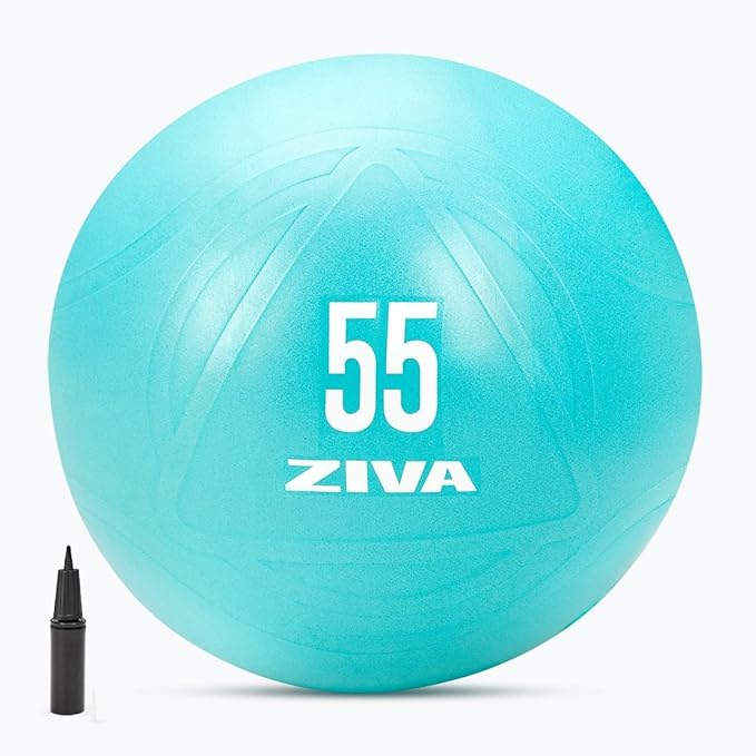 Ziva Anti Burst Core Fitness Exercise Ball - Professional Grade Slip Resistant Yoga Ball for Stability Balance - Includes Hand-Pump - Multiple Sizes Colors, 55-75cm