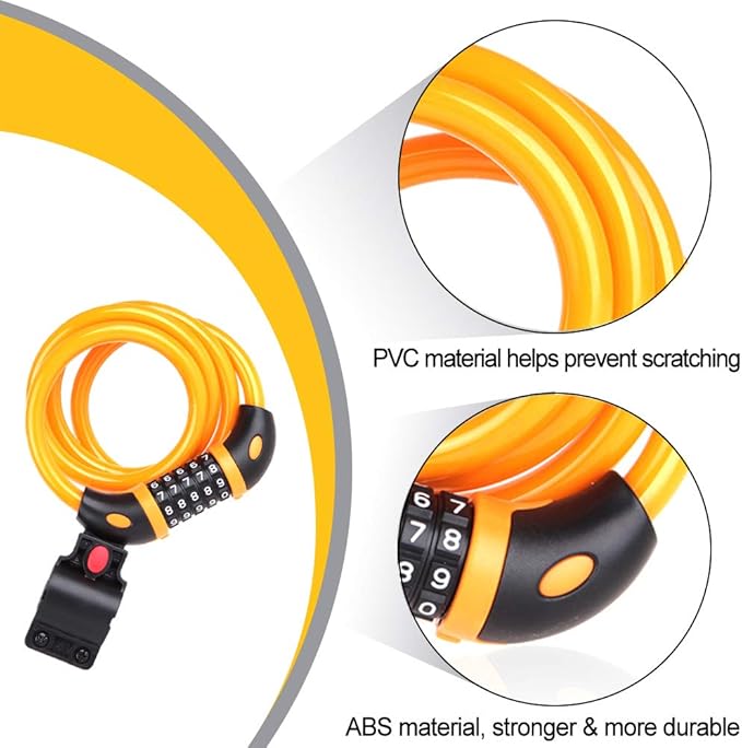 NDakter Bike Lock, 4/5.6 Feet Bicycle Cable, High Security 5 Digit Resettable Combination Coiling Bicycle Lock, Heavy Duty Anti Theft Cable with Mounting Bracket, 1/2 Inch Diameter (12mm)