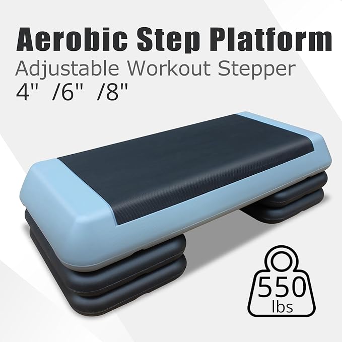 Adjustable Step Platform 30" × 14" Workout Aerobic Stepper Height Step for Fitness Strength Training with Risers Exercise Platform for Home Gym