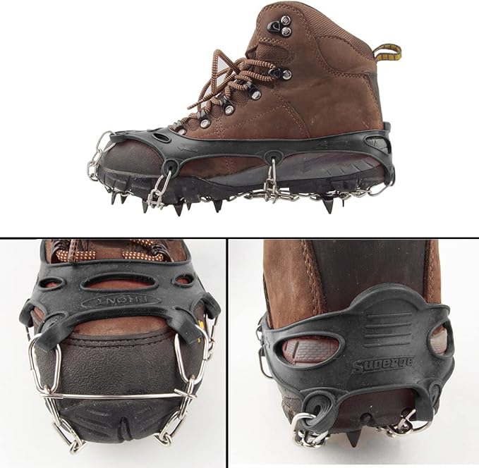 11 Spikes Kids Crampons for Hiking Boots Ice Cleats 11 Teeth Anti Slip Crampons Hiking Climbing Walking Shoes Toddler-Preschool-Gradeschooler-Teens