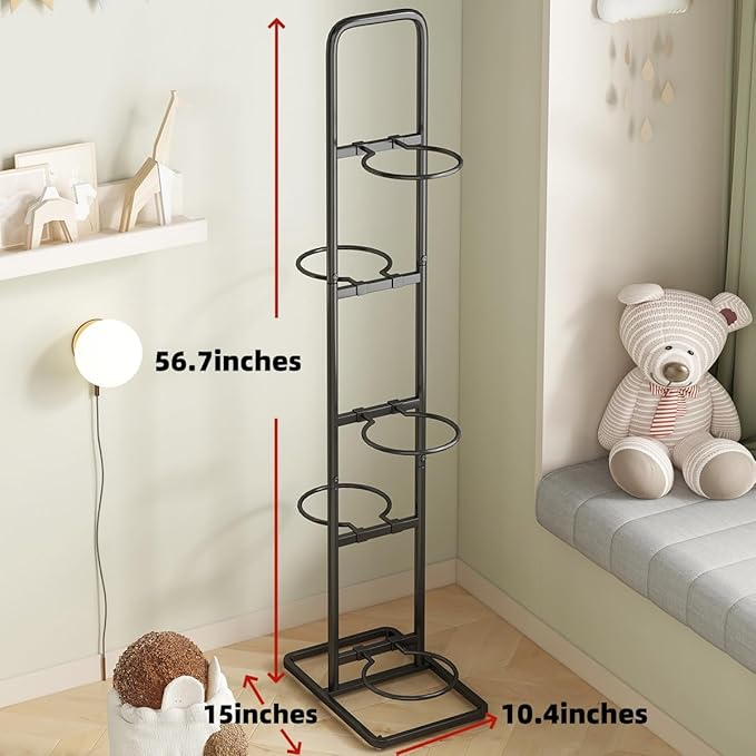 Vertical Ball Rack -basketball rack- Durable Carbon Steel Storage for Basketball, Soccer, Volleyball, and More - Easy to Assemble, Waterproof, Sturdy - 56.7" H