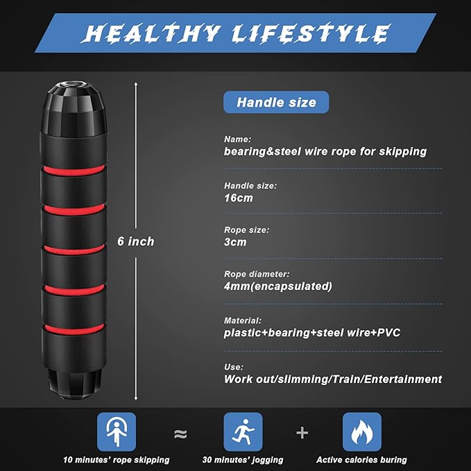 Junkin 12 Pieces Jump Ropes for Fitness with Ball Bearings Speed Jumping Adjustable Skipping Rope with Foam Handles Exercise Jump for Men Women Cardio Training