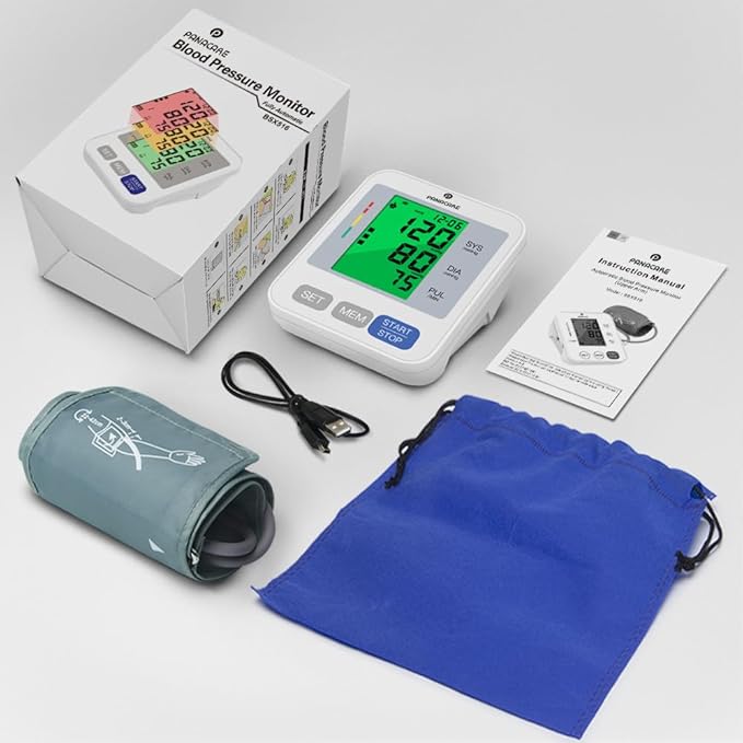 Blood Pressure Monitor Upper Arm Blood Pressure Machine for Home Use BP Cuff Kit, Large 3-Color 3.4'' Display with Backlight,Pulse Rate Detection Meter with Cuff 22-42cm/2×99 Sets Memory