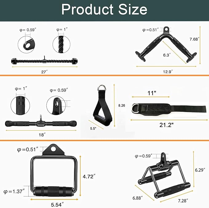 Cable Attachments for Gym, Cable Machine Attachment Set, LAT Pulldown Attachments, Cable Machine Accessories, Tricep Pull Down Attachment, Home Gym Accessories