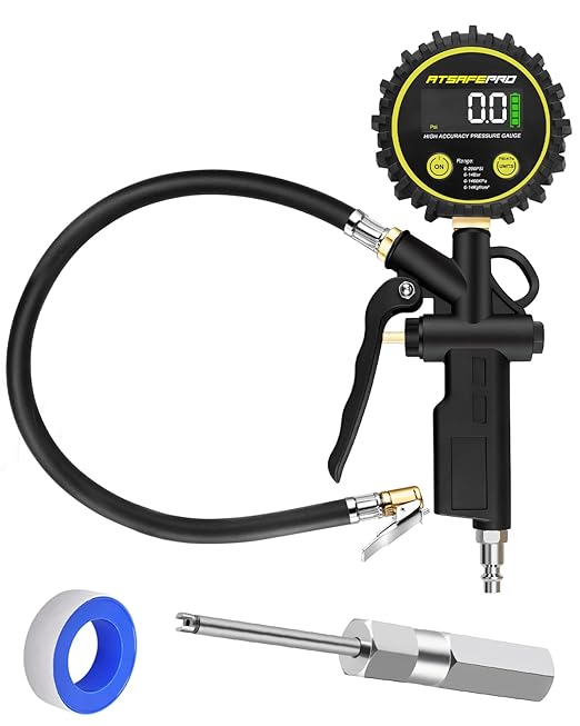 Digital Tire Pressure Gauge with Inflator, 0-200 PSI, 2.5" Color Screen, ±1% High Accuracy, Auto Shut-Off, Rubber Hose & 1/4" NPT Quick Connect Plug & Locking Air Chuck for Cars, SUVs, Motors, Bikes