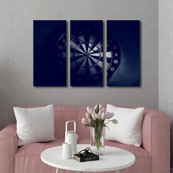 3 Pieces Sports Theme Wall Decor Dart Plate in the Dark Pictures Canvas Wall Art for Home Decoration Paintings Prints Inspirational Wall Art Poster Home Decor Artwork Framed Ready to Hang(24"Wx36"H)
