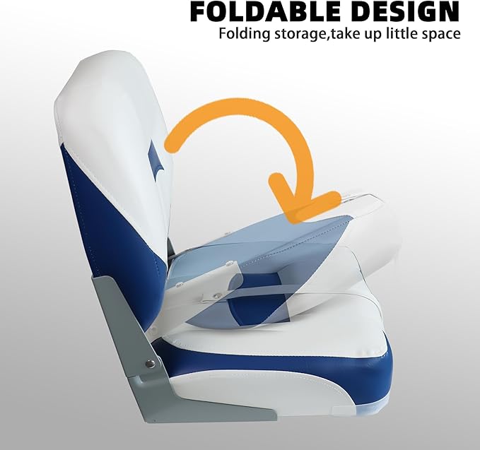 Boat Seats 2 Pack, Low Back Folding Bass Boat Seat for Fishing Jon Pontoon, White/Blue