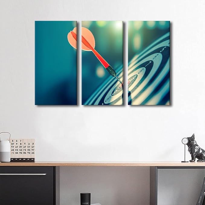 Canvas Art Dart Board Wall Art for Bedroom Successful Concept Canvas Painting Positive Wall Art for Living Room Vintage Contemporary Decor for Bar Club Coffee 3 Panels Framed Ready to Hang, 24"Wx36"H