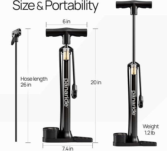 Bike Pump Floor, Advanced Bike Tire Inflator, Bicycle Hand Air Pump with Dual Presta and Schrader Valves, Handheld Pump, Suitable for Road and Mountain Bikes, Baby Stroller, Balls