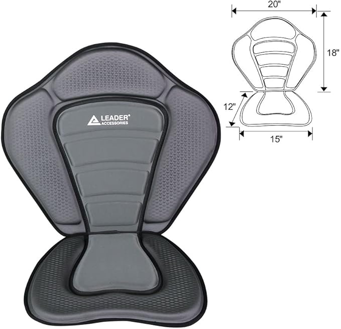 Leader Accessories Kayak Seats Paddle Board Seat Universal Padded Canoe SUP Seat with Back Support - Deluxe Kayak Chair Seat Cushion with Storage Bag
