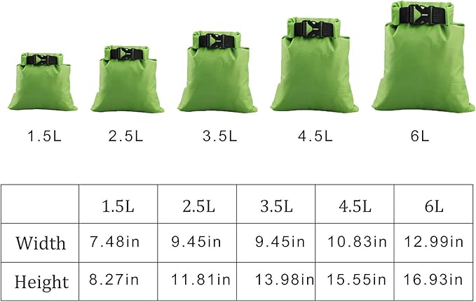 Pimoys 5 Pack Waterproof Dry Sacks, Lightweight Outdoor Dry Bags Ultimate Dry Bags for Kayaking Rafting Boating Camping (1.5L, 2.5L, 3.5L, 4.5L, 6L)