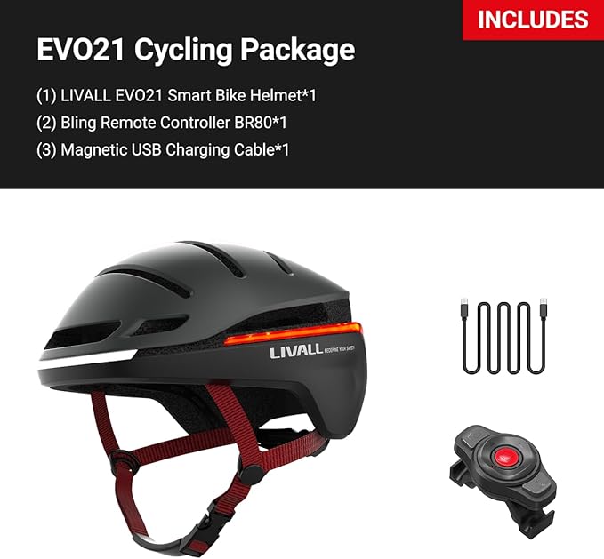 LIVALL EVO21 Smart Bike Helmet with Light, Smart Helmet with Wide-Angle Light | Turn Signals | Brake Warning Light | Fall Detection, Bike Helmets for Men Women, Bicycle Helmet for Urban Commuter