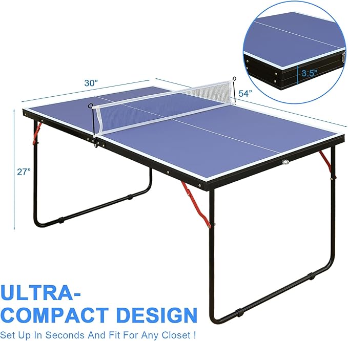 Ping Pong Table Foldable & Portable Table Tennis Table Set for Indoor & Outdoor Games with Net, 2 Paddles and 3 Balls