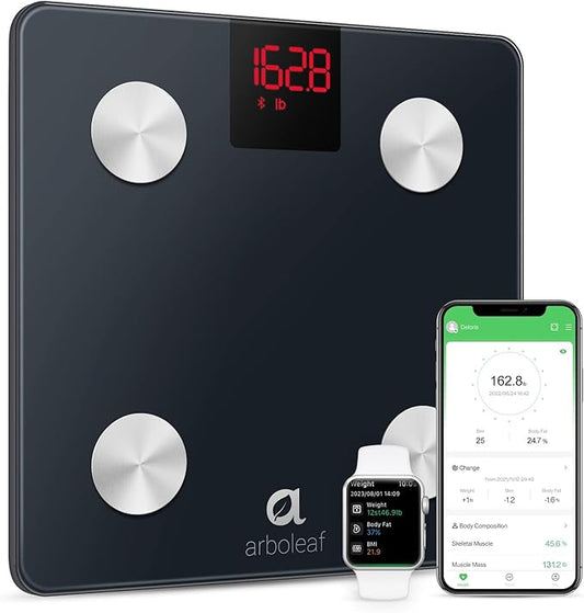 arboleaf Scales for Body Weight, Weight Scale with Body Fat, Digital Bathroom Scale, Smart Bluetooth Body Fat Scale Sync 14 Body Composition Analyzer with Other Fitness Apps