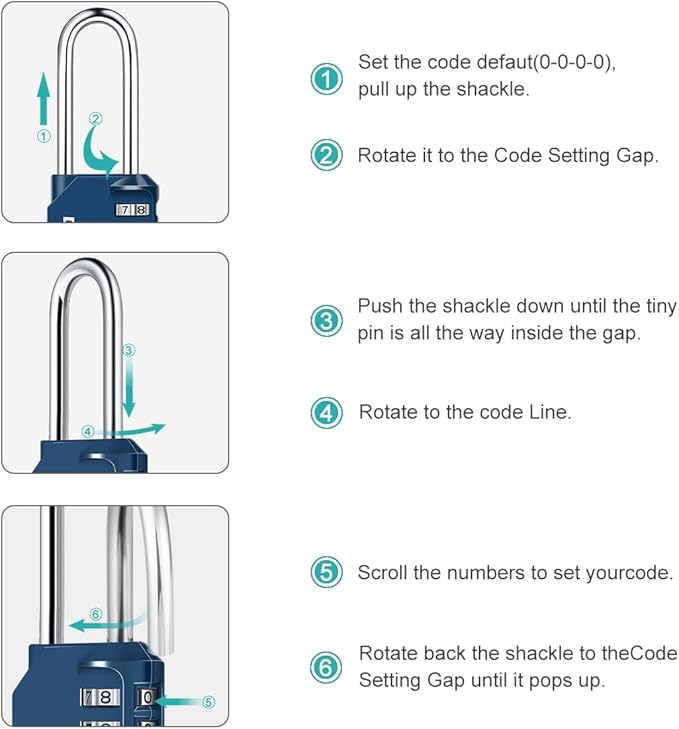 2.6in Long Combination Padlock, Waterproof 4 Digit Combination Lock, Weatherproof Metal & Galvanized Steel, Dark Blue