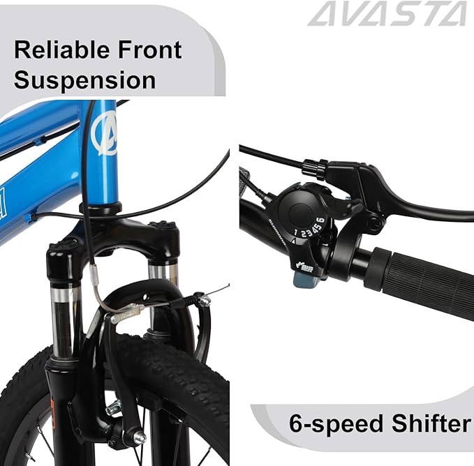 AVASTA Govet 20'' Kids Mountain Bike for 6-12 Years Old Boys Girls with Suspension Fork, 6 Speeds Drivetrain, Multiple Colors