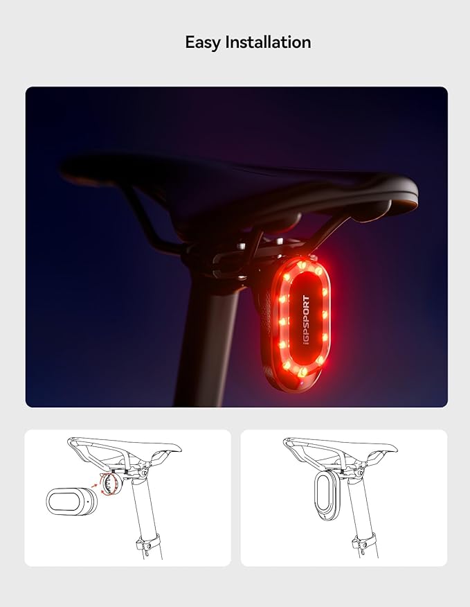 iGPSPORT SR mini Radar Bike Light, 160M Monitoring Distance 20H Battery Life Brake Flash Waterproof Cycling Tail Light
