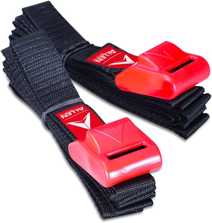 Allen Sports Deluxe Locking Quick Release 4-Bike Carrier for 2 Inch Hitch, Model 542QR, Black & Sports 8 Ft Polyester Cargo Straps with Padded Cam Buckles (500 lb Break Strength), Model 508S