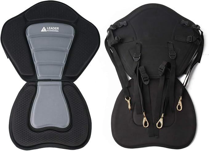 Leader Accessories Kayak Seats Paddle Board Seat Universal Padded Canoe SUP Seat with Back Support - Deluxe Kayak Chair Seat Cushion with Storage Bag
