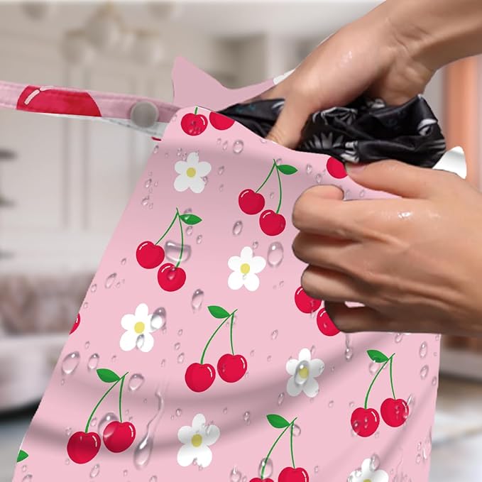 4 Pack Cute Flower Bow Cherry Wet Bag Waterproof Washable Reusable Wet Dry Bag for Swimsuit Bathing Clothes Soiled Items Cloth Diaper Travel BeachYoga Gym Toiletries Travel Beach Essentials