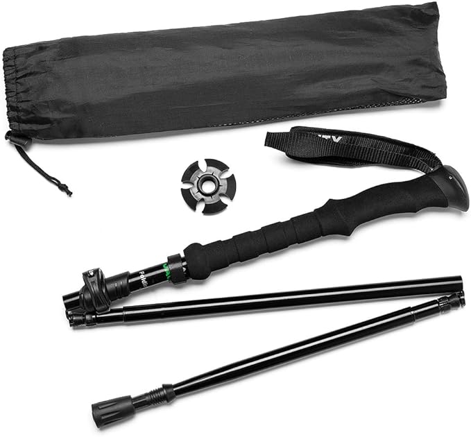 Travel Folding Trekking Hiking Pole with Carrying Case,Collapsible Cane Adjustable Walking Stick Portable Mobility Aid for Women Men Hikers Gift,Black