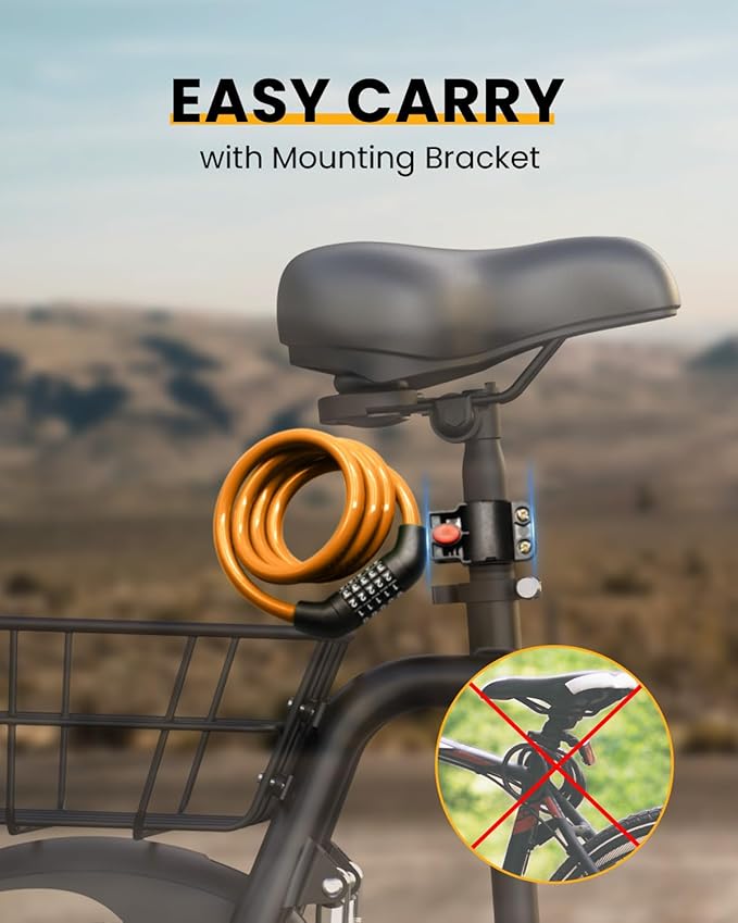 Bike Lock Cable with Combination,High Security 5-Digit Resettable Combination Bicycle Lock Anti-Theft, with Mounting Bracket for Bikes and Scooters