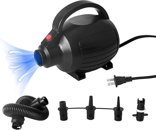 Electric Pump for Inflatables, Quick-Fill Air Mattress Pump for Air Bed Pool Toy Raft Boat, AC 110-120V Inflator,Electric Air Pump with 4 Nozzles, Black