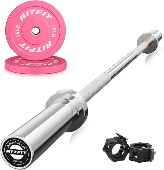 RitFit Barbell Weight Set - 4/6FT Olympic Barbell with Weight Plates (55-275LB Total) - Weightlifting Equipment for Squats, Curls, Deadlifts, Presses, Hip Thrusts