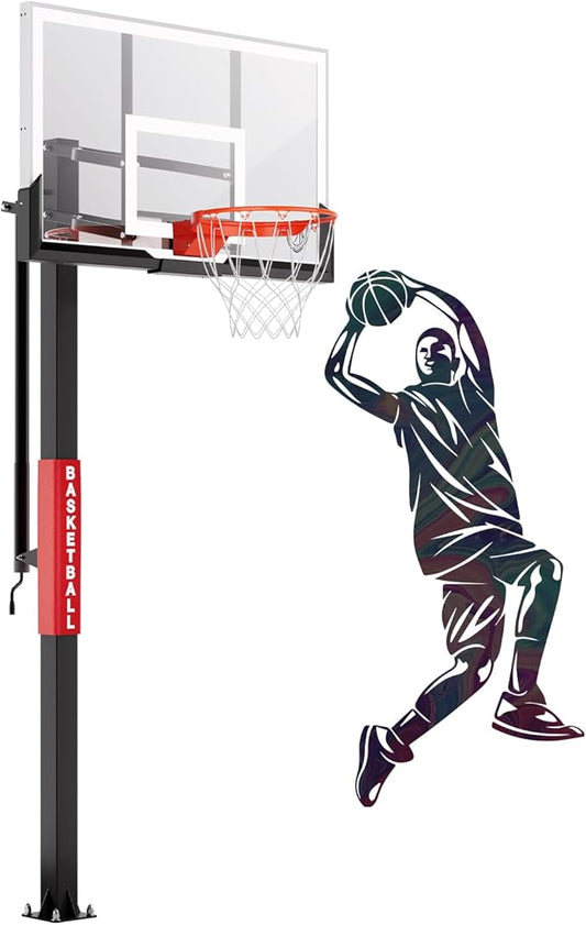 IGL In-Ground Basketball Hoops with 54-60 Inch Tempered Glass Backboard,7.5-10ft Height Adjustable Basketball Goal System, Reinforced and Thickened Square Tube Iron Steel