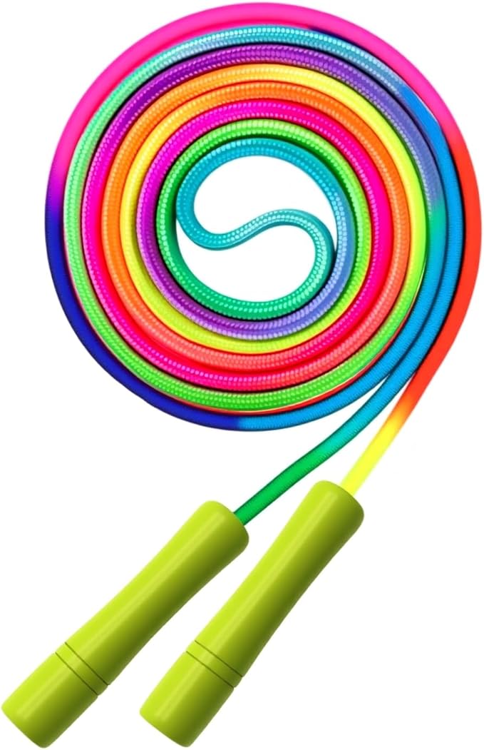 Rainbow Jump Rope for Kids - Wooden Handle - 8.5FT Adjustable Nylon Braided Fitness Skipping Rope for Girls or Boys Fitness Outdoor Exercise Physical Education