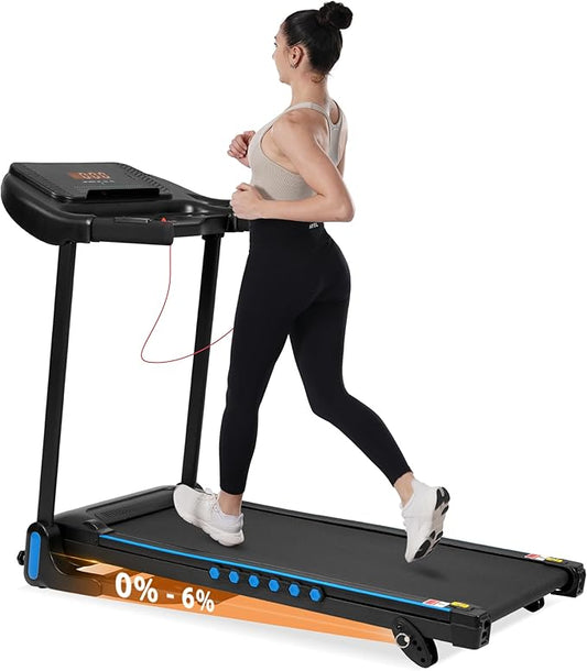 Treadmills for Home, 10MPH Quiet Auto Foldable Treadmill with Incline, 3.0 HP Treadmills for Running Walking with 350LBS Weight Capacity, Double Deck, Bluetooth Speaker, Pulse Sensors, Charge Station