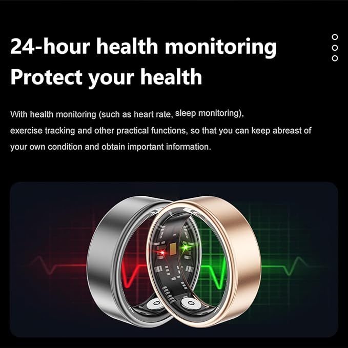 Smart Ring with Heart Rate Monitor Fitness Ring Fitness Tracker Step Tracker Sleep Monitor Health Tracking No Subscription Fee for Android iOS Gold 12
